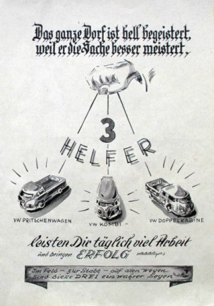 Volkswagen T1 Transporter Modelprogram 1958 "3 Helfer" Carbrochure (4365)
